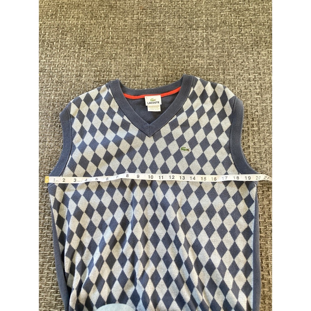 Lacoste Mens V Neck Sleeveless AOP Blue 100% Cotton Sweater Vest Size 5 - Picture 5 of 11